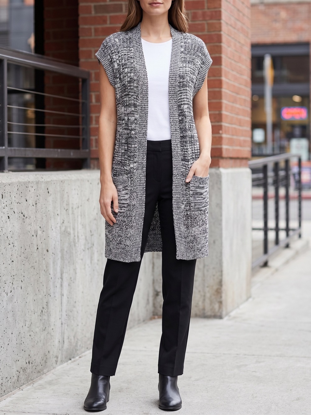 croft & barrow Gray Marled Sleeveless Long Cardigan